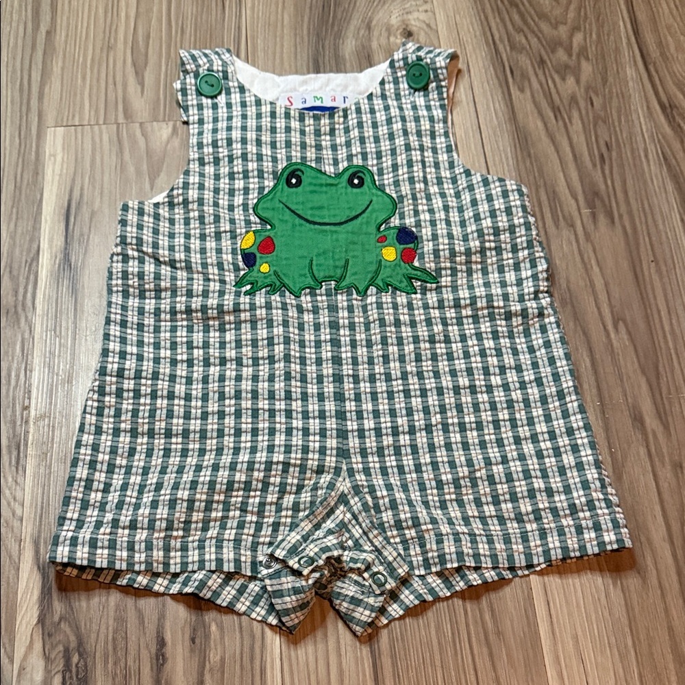 Vintage Green Frog Baby Romper 18M